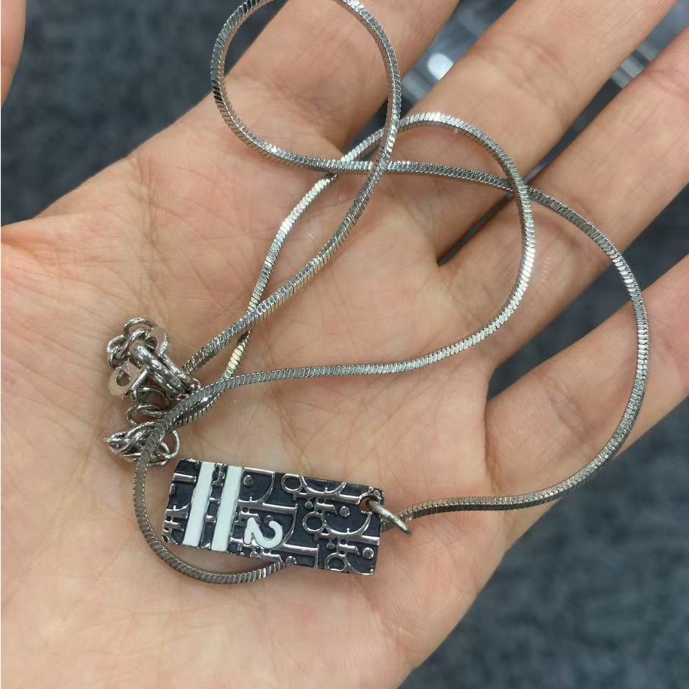 Dior Black And Silver Rectangular Pendant Necklace - image 5